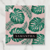 トロピカルピンク&グリーンパーム葉のパターン&名前 フェイバータグ (正面)