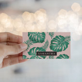 トロピカルピンク&グリーンパーム葉のパターン&名前 名刺