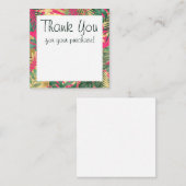 トロピカルピンク、グリーン、金ゴールドありがとう エンクロージャーカード (正面/裏面)