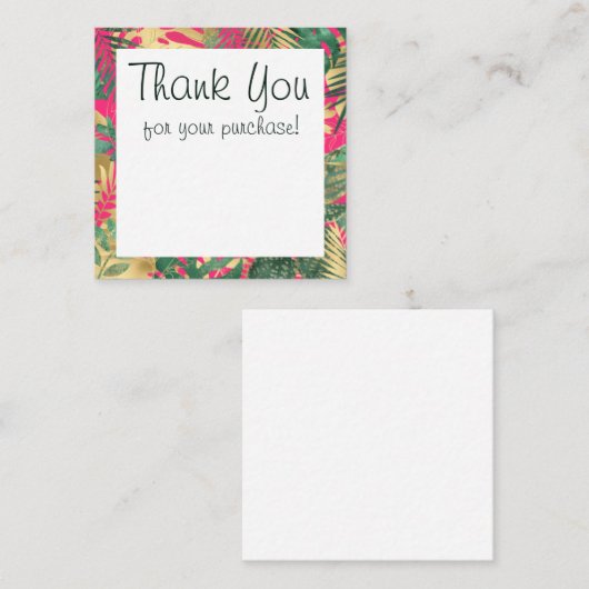 トロピカルピンク、グリーン、金ゴールドありがとう エンクロージャーカード (正面/裏面)