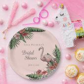 トロピカルピンク フラミンゴ ハイビスカス ブライダルシャワー ペーパープレート (パーティー)