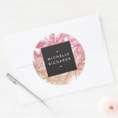 トロピカルピンク/ブロンズグリッターパームステッカー ラウンドシール (封筒)