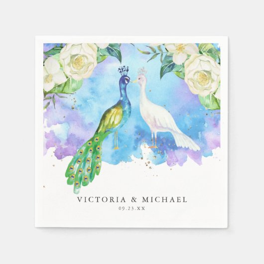 トロピカルピーコックフラワル|ボホボタニカルモノグラム スタンダードカクテルナプキン (正面)