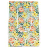 トロピカルピーチイエローハイビスカスフラワーズミントグラデーション ミディアムペーパーバッグ (裏面)