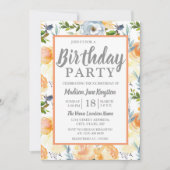 トロピカルピーチグレイ夏春誕生日パーティー 招待状 (正面)