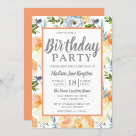 トロピカルピーチグレイ夏春誕生日パーティー 招待状