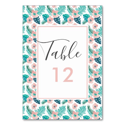 トロピカルピーチピンクフローラハワイアンビーチ結婚式 テーブルナンバー (正面)