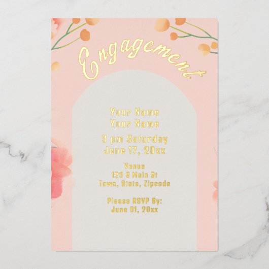 トロピカルピーチフラワーズ婚約フォイル招待状 箔招待状 (正面)