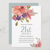 トロピカルピーチフラワーズ21st誕生日パーティー招待状 招待状 (正面/裏面)