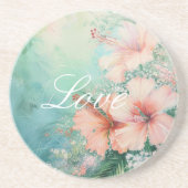 トロピカルピーチホワイトハイビスカスフローララブ コースター (正面)