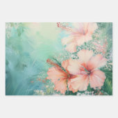 トロピカルピーチホワイトハイビスカスフローララブ ラッピングペーパーシート (正面3)