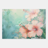 トロピカルピーチホワイトハイビスカスフローララブ ラッピングペーパーシート (正面)