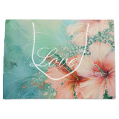 トロピカルピーチホワイトハイビスカスフローララブ ラージペーパーバッグ (正面)