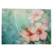 トロピカルピーチホワイトハイビスカスフローララブ ラージペーパーバッグ (裏面)