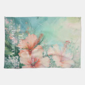 トロピカルピーチホワイトハイビスカスフローラ キッチンタオル (横)