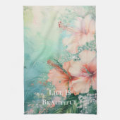 トロピカルピーチホワイトハイビスカスフローラ キッチンタオル (縦)