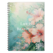 トロピカルピーチホワイトハイビスカスフローラ ノートブック (正面)