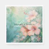 トロピカルピーチホワイトハイビスカス結婚フローラ スタンダードランチョンナプキン (正面)