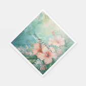 トロピカルピーチホワイトハイビスカス結婚フローラ スタンダードランチョンナプキン (角)