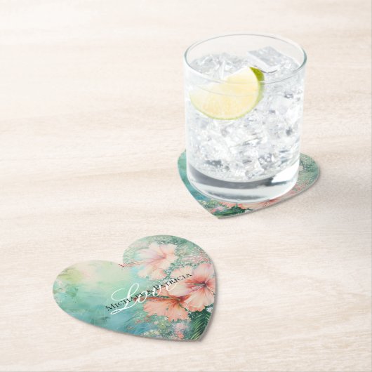 トロピカルピーチホワイトハイビスカス結婚フローラ ペーパーコースター (インサイチュ)