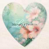 トロピカルピーチホワイトハイビスカス結婚フローラ ペーパーコースター (正面)