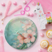 トロピカルピーチホワイトハイビスカス結婚フローラ ペーパープレート (パーティー)