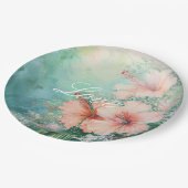 トロピカルピーチホワイトハイビスカス結婚フローラ ペーパープレート (アングル)