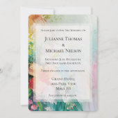 トロピカルピーチホワイトハイビスカス結婚フローラ 招待状 (正面)