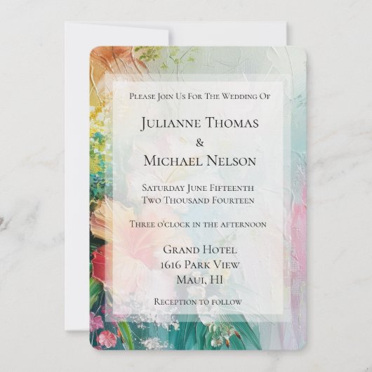 トロピカルピーチホワイトハイビスカス結婚フローラ 招待状 (正面)