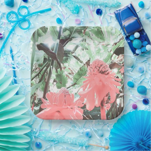 トロピカルピーチ庭園の結婚式スクエア ペーパープレート (パーティー)