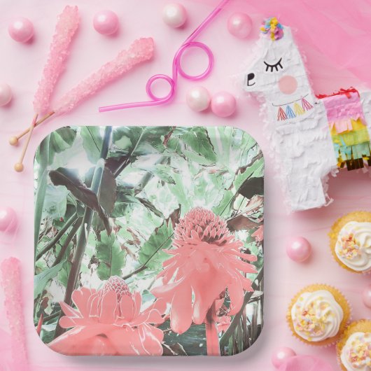 トロピカルピーチ庭園の結婚式スクエア ペーパープレート (パーティー)