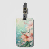 トロピカルピーチ ホワイトハイビスカス フラワーラブ ラゲッジタグ (正面縦)