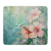 トロピカルピーチ ホワイトハイビスカス フローラルラブ カッティングボード (正面)