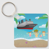 トロピカルファミリービーチクルーズおもしろい キーホルダー (正面)