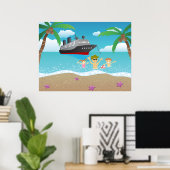 トロピカルファミリービーチクルーズおもしろい ポスター (ホームオフィス)