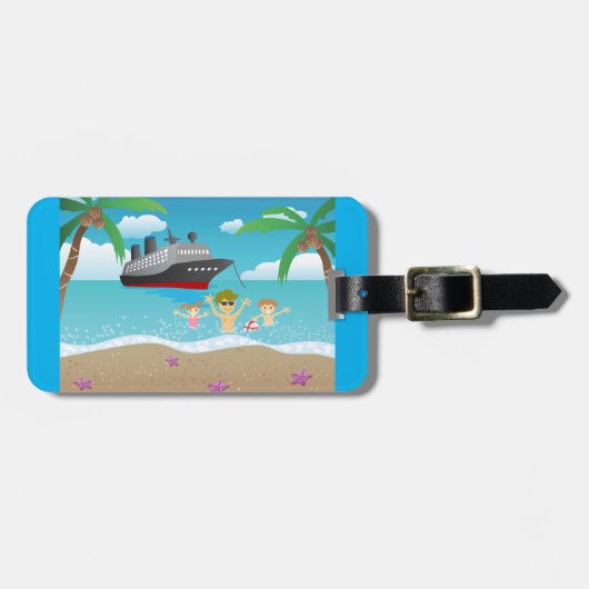 トロピカルファミリービーチクルーズおもしろい ラゲッジタグ (正面横)