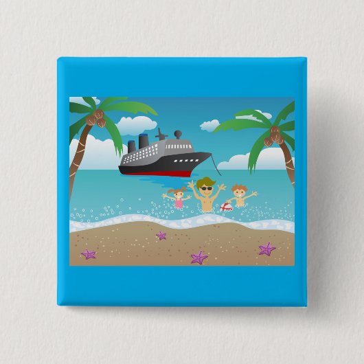 トロピカルファミリービーチクルーズおもしろい 缶バッジ (正面)