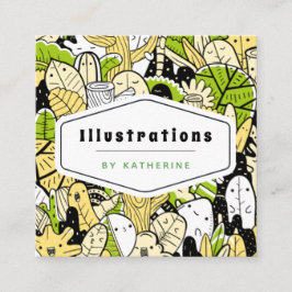 トロピカルファンキーかわいいフォレストグラフィックデザイナーリーフ スクエア名刺