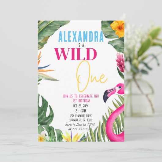 トロピカルファーストワイルドワンガールフローラ誕生日 招待状 (スタンド正面)