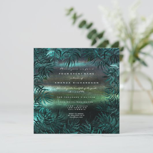 トロピカルファーンリーフフレームティール(緑がかった色)ウッドランドグリーン 招待状 (スタンド正面)