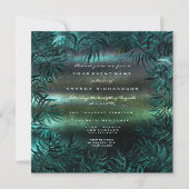 トロピカルファーンリーフフレームティール（緑がかった色）ウッドランドグリーン 招待状 (正面)