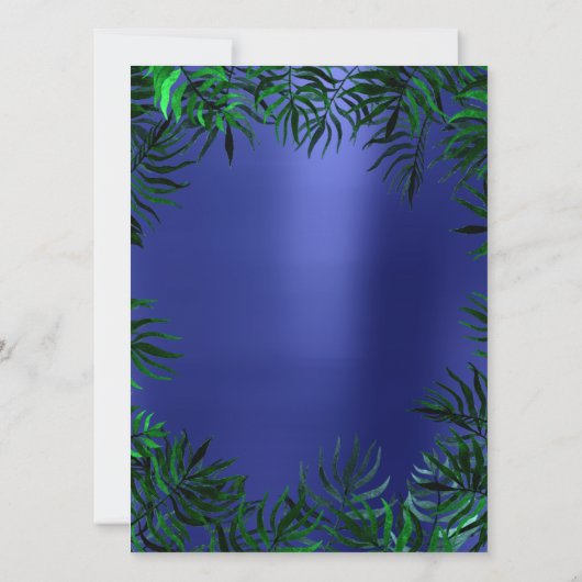 トロピカルファーンリーフフレームティール(緑がかった色)水中競技グリーンブルー 招待状 (裏面)