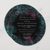 トロピカルファーンリーフフレームティール(緑がかった色)水中競技ブルゴーニュ 招待状 (正面/裏面)