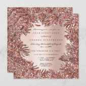 トロピカルファーンリーフフレームバラ金ゴールドピンクメタリック 招待状 (正面/裏面)