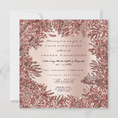 トロピカルファーンリーフフレームバラ金ゴールドピンクメタリック 招待状 (正面)