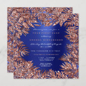 トロピカルファーンリーフフレームバラ金ゴールド銅ブルー 招待状 (正面/裏面)