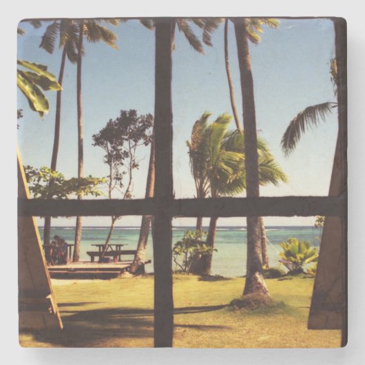 トロピカルフィジービーチシーンの色 ストーンコースター (正面)