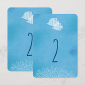 トロピカルフィッシュの水彩画ウェディングテーブルナンバー 招待状 (正面/裏面)