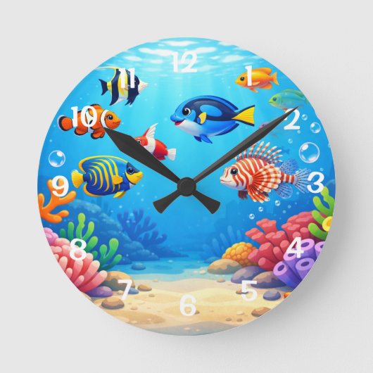 トロピカルフィッシュの水槽時計  ラウンド壁時計 (正面)