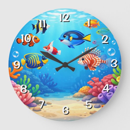 トロピカルフィッシュの水槽 ラージ壁時計 (正面)